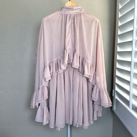 Commense Set: Pink Sheer Chiffon Cape & Semi-Sheer Ruffle Mini Dress NWT - Picture 5 of 14